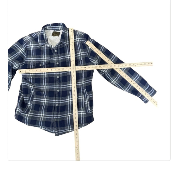 Lucky Brand Sherpa-Lined Plaid Flannel Jacket - Blue and Gray, Size Men’s Large - Picture 15 of 15